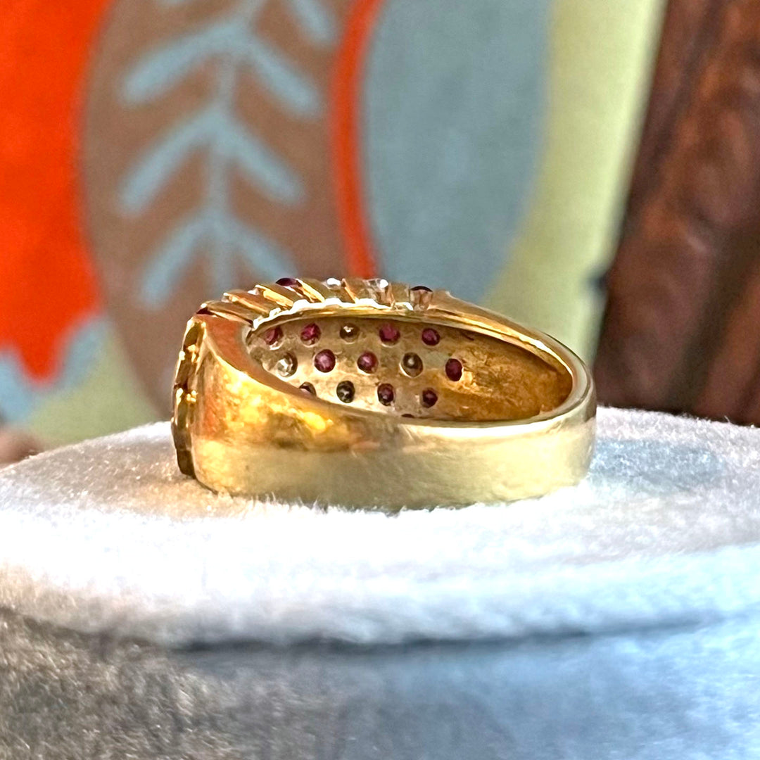 Geometric Ruby Diamond Band Ring 18k Gold London 1997