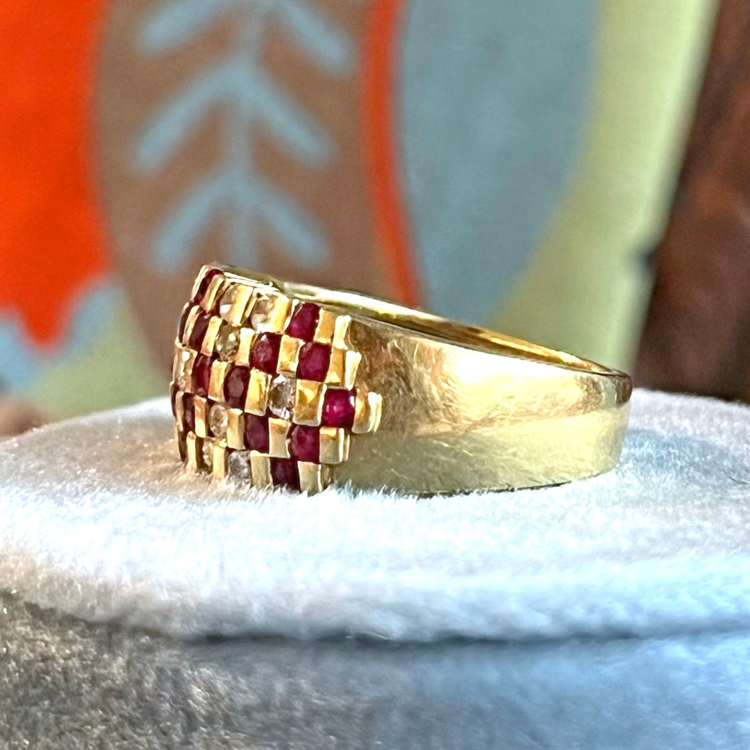 Geometric Ruby Diamond Band Ring 18k Gold London 1997