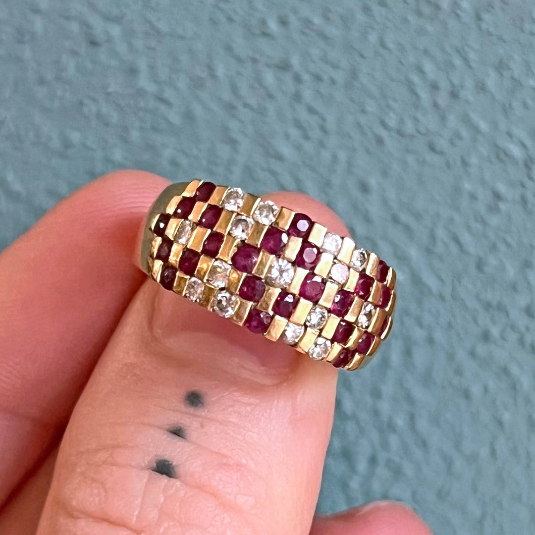 Geometric Ruby Diamond Band Ring 18k Gold London 1997