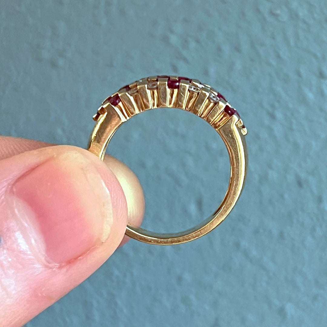 Geometric Ruby Diamond Band Ring 18k Gold London 1997