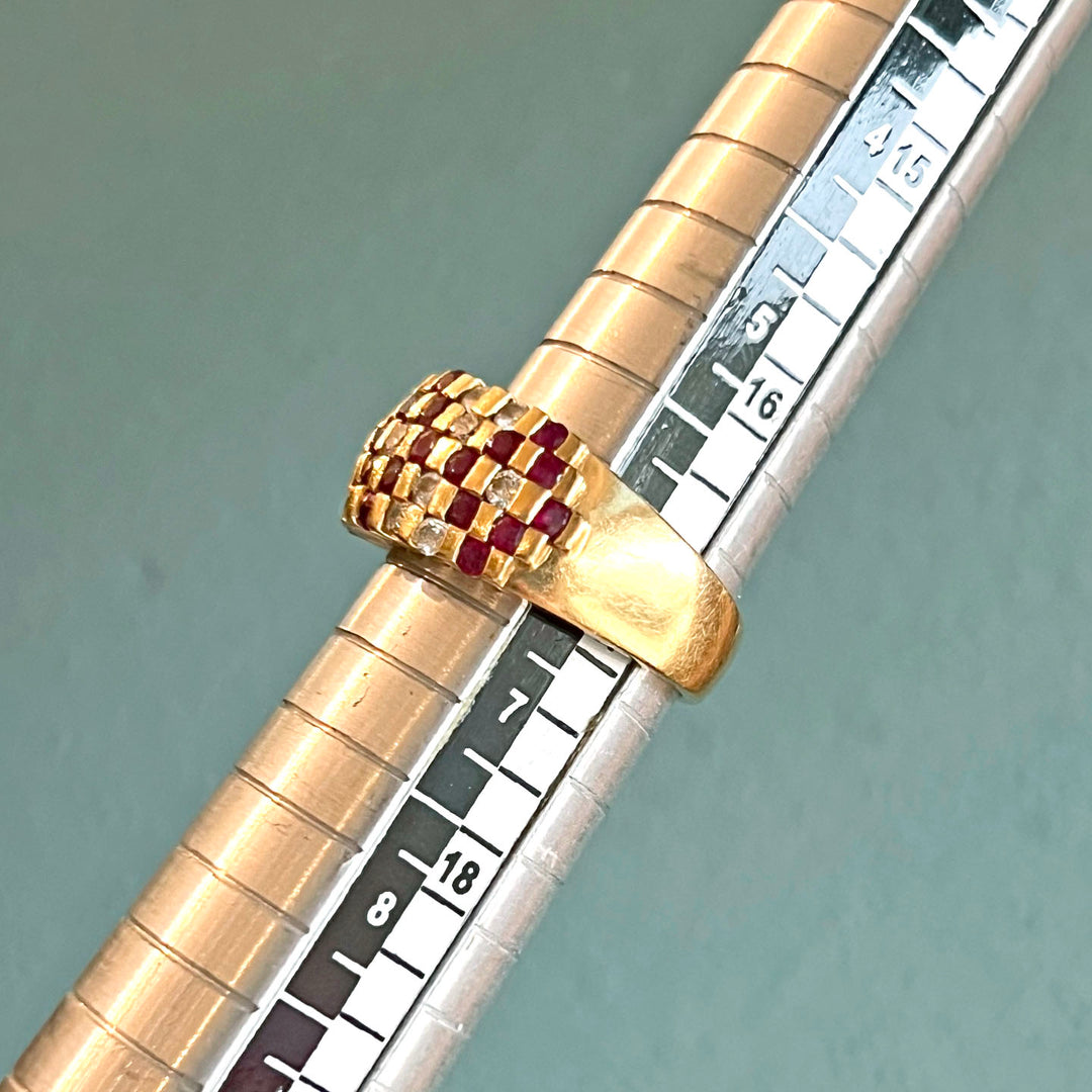 Geometric Ruby Diamond Band Ring 18k Gold London 1997