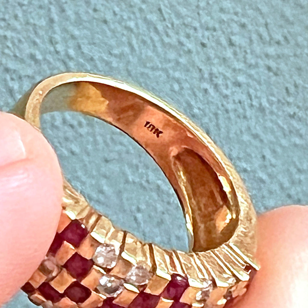 Geometric Ruby Diamond Band Ring 18k Gold London 1997