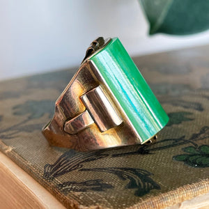 Retro Unisex Jade Gold Ring 18k 1950s