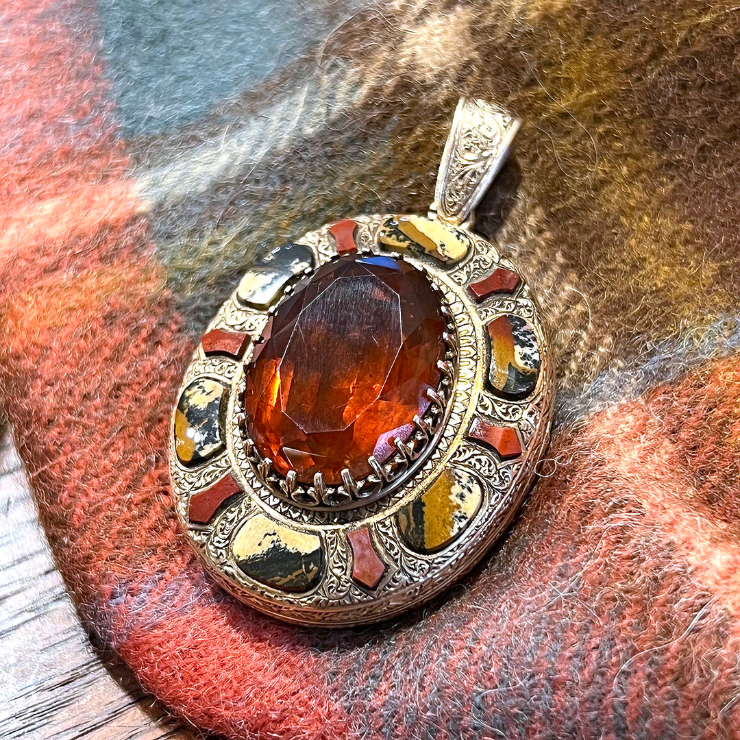 Antique Scottish Victorian Locket Agate Citrine 15k Gold