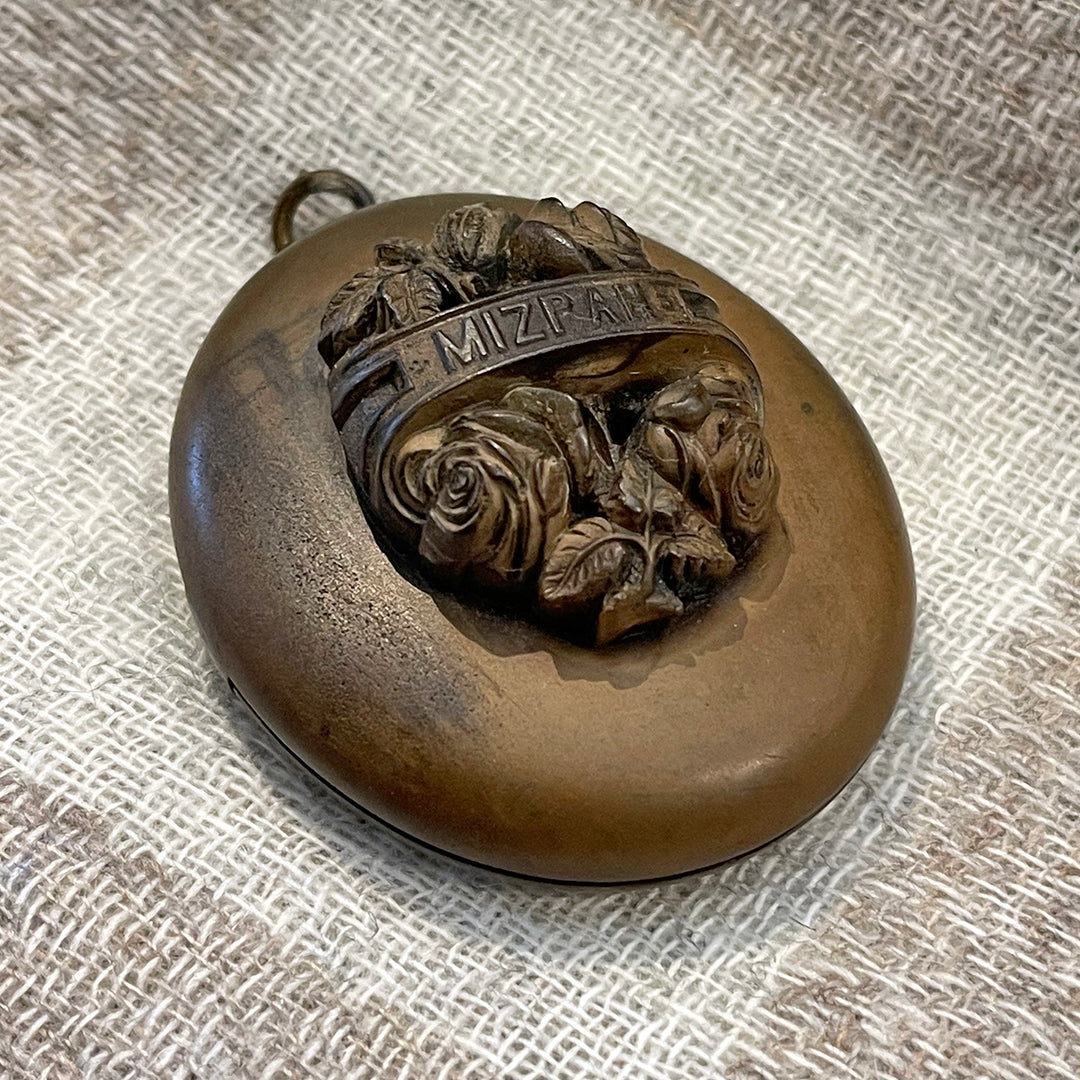 Victorian Gutta Percha Mizpah Carved Locket with Original Glass Frames