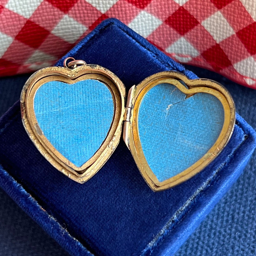 Antique Edwardian 9 Karat Gold Heart Locket Seed Pearls and Ruby, c. 1900