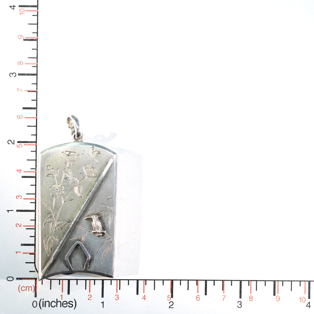 Antique Silver Engraved Bird & Flowers Locket
