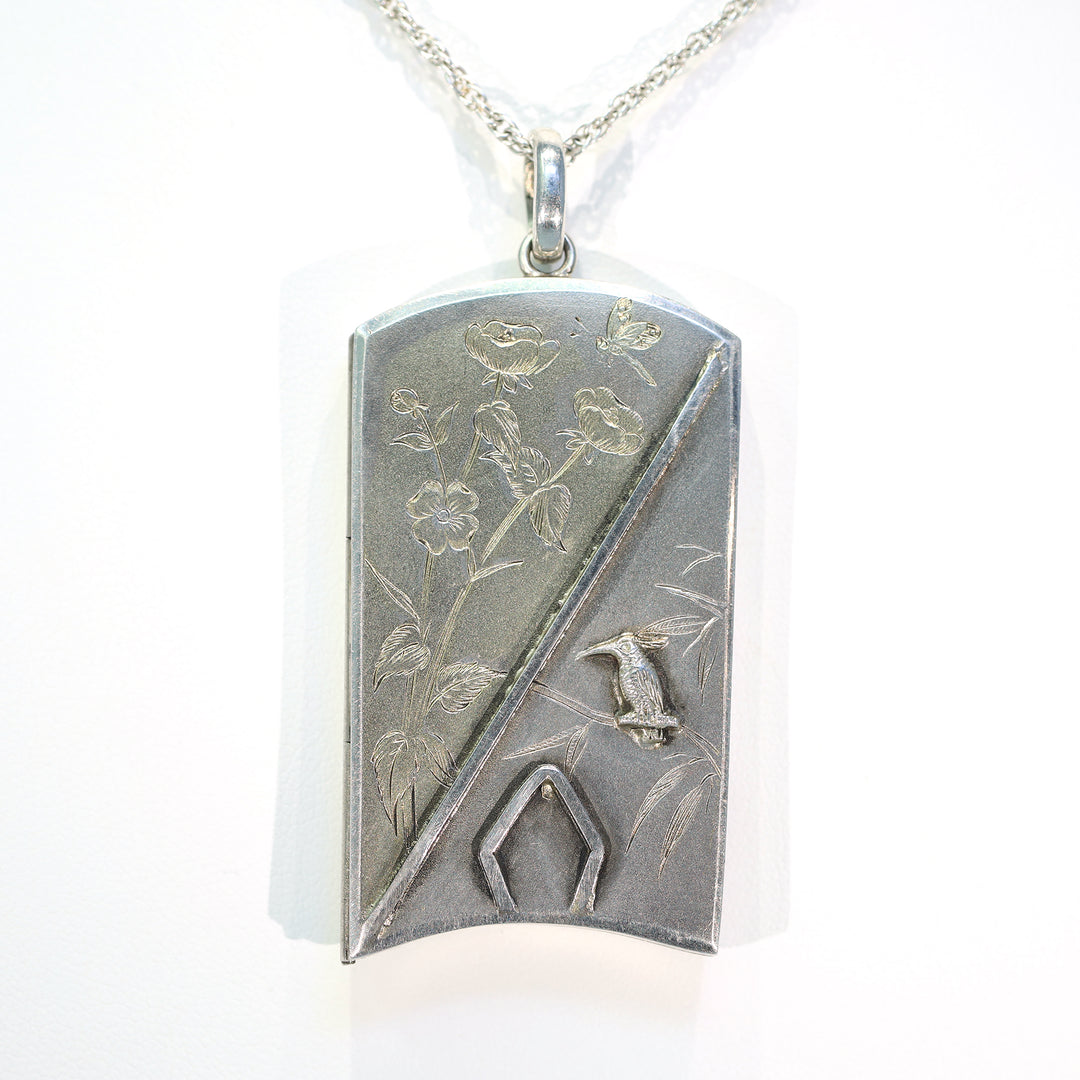 Antique Silver Engraved Bird & Flowers Locket