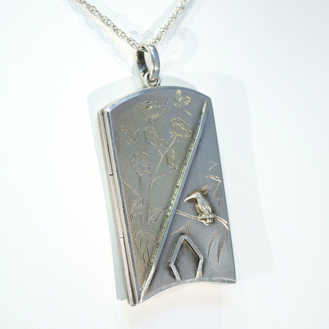 Antique Silver Engraved Bird & Flowers Locket