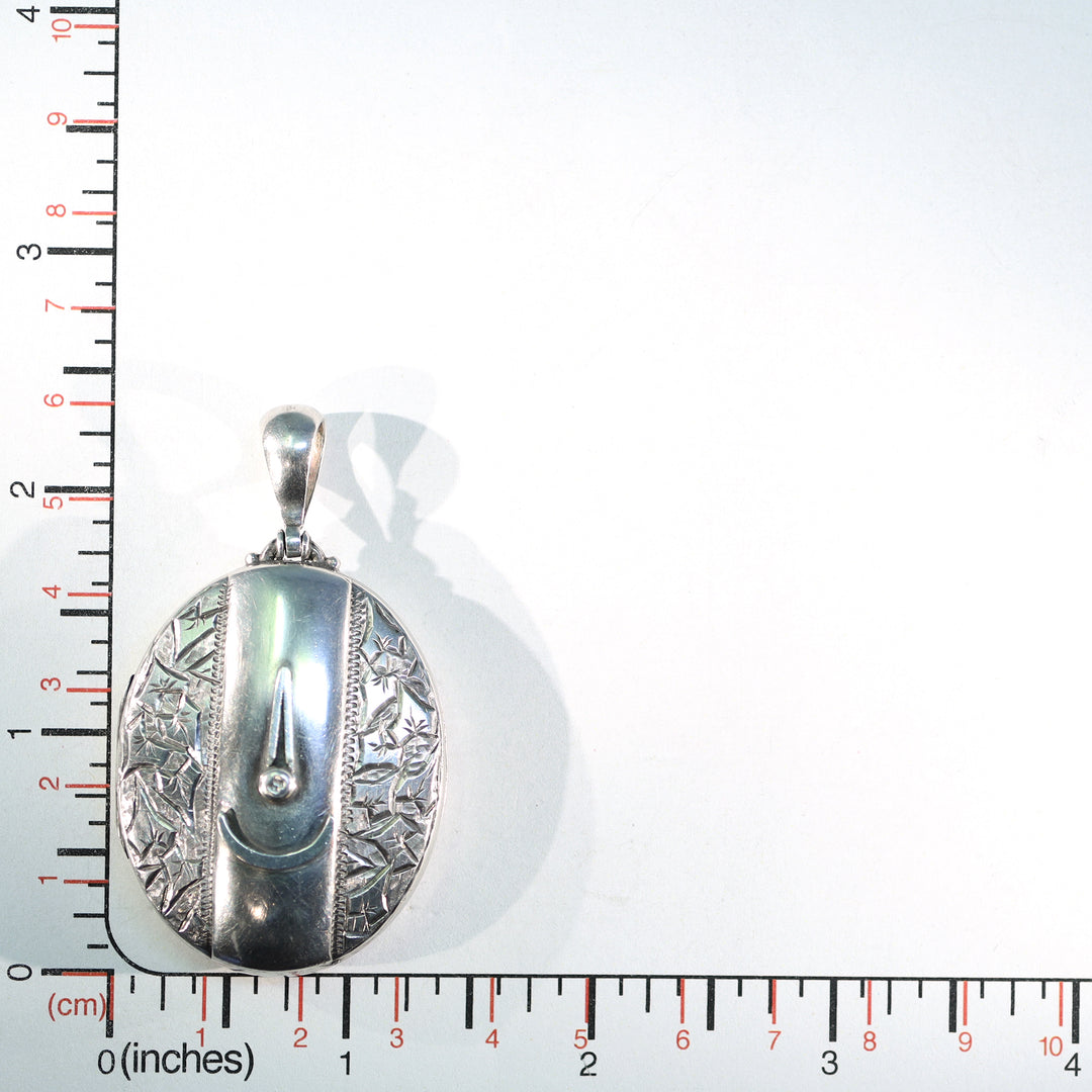 Antique Silver Engraved Oval Buckle Locket Birmingham 1880