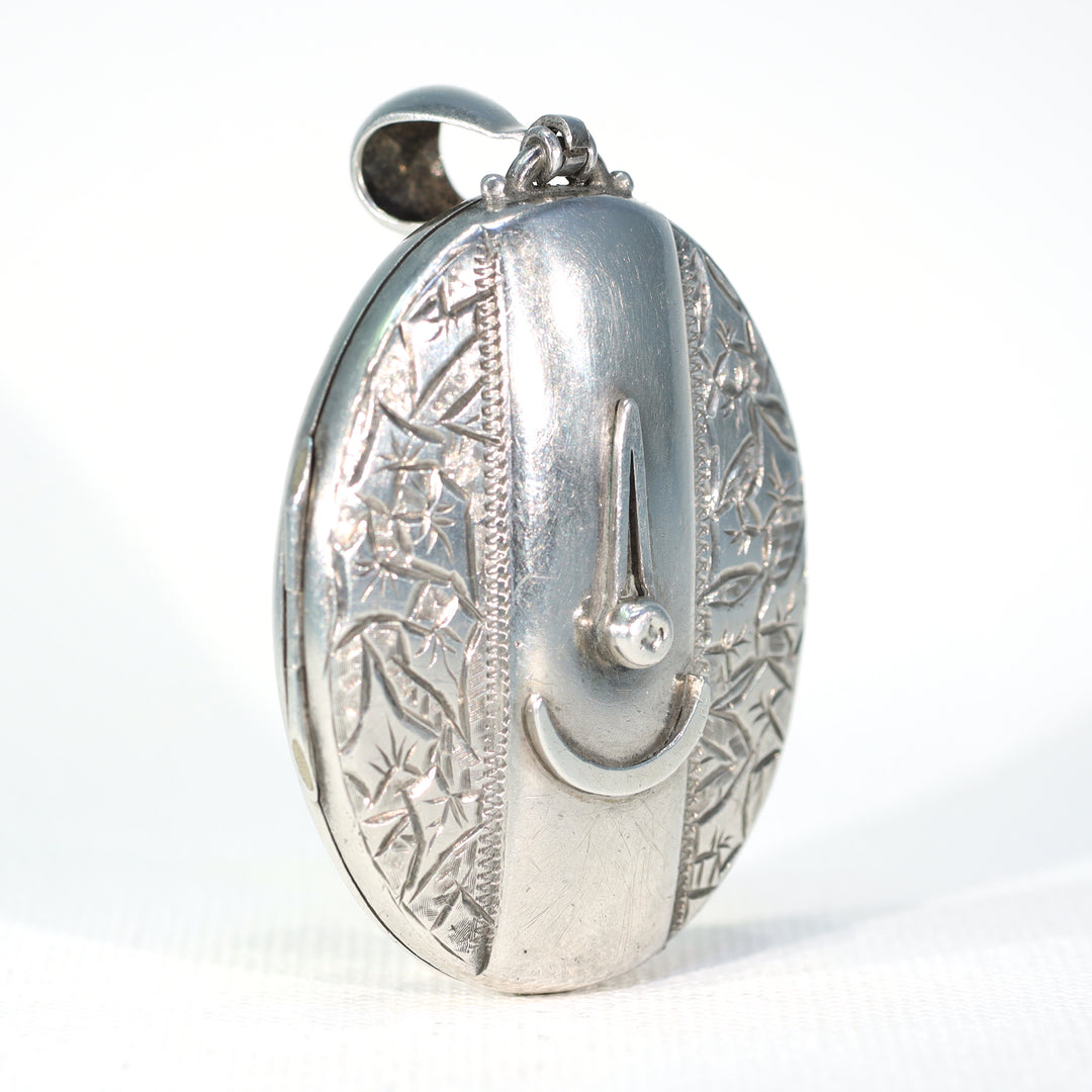 Antique Silver Engraved Oval Buckle Locket Birmingham 1880