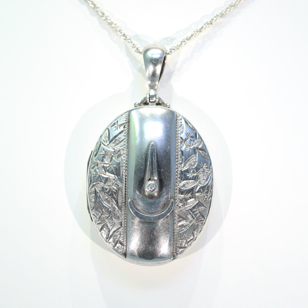 Antique Silver Engraved Oval Buckle Locket Birmingham 1880