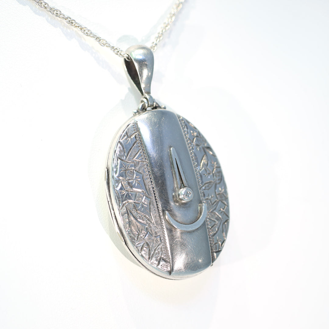 Antique Silver Engraved Oval Buckle Locket Birmingham 1880