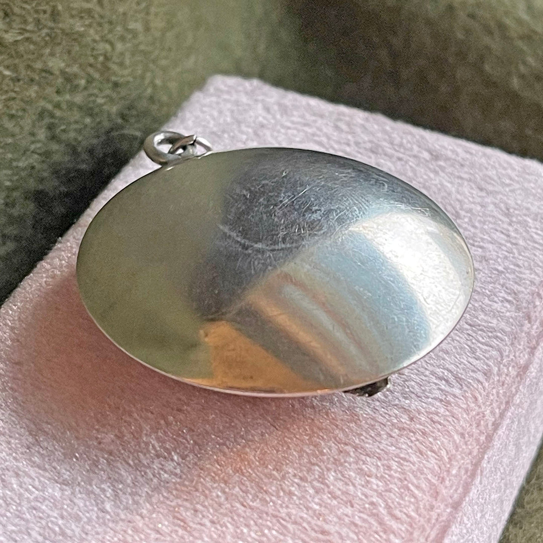 Antique Silver Enamel Compact Locket with Roses and Mirror, Birmingham 1916