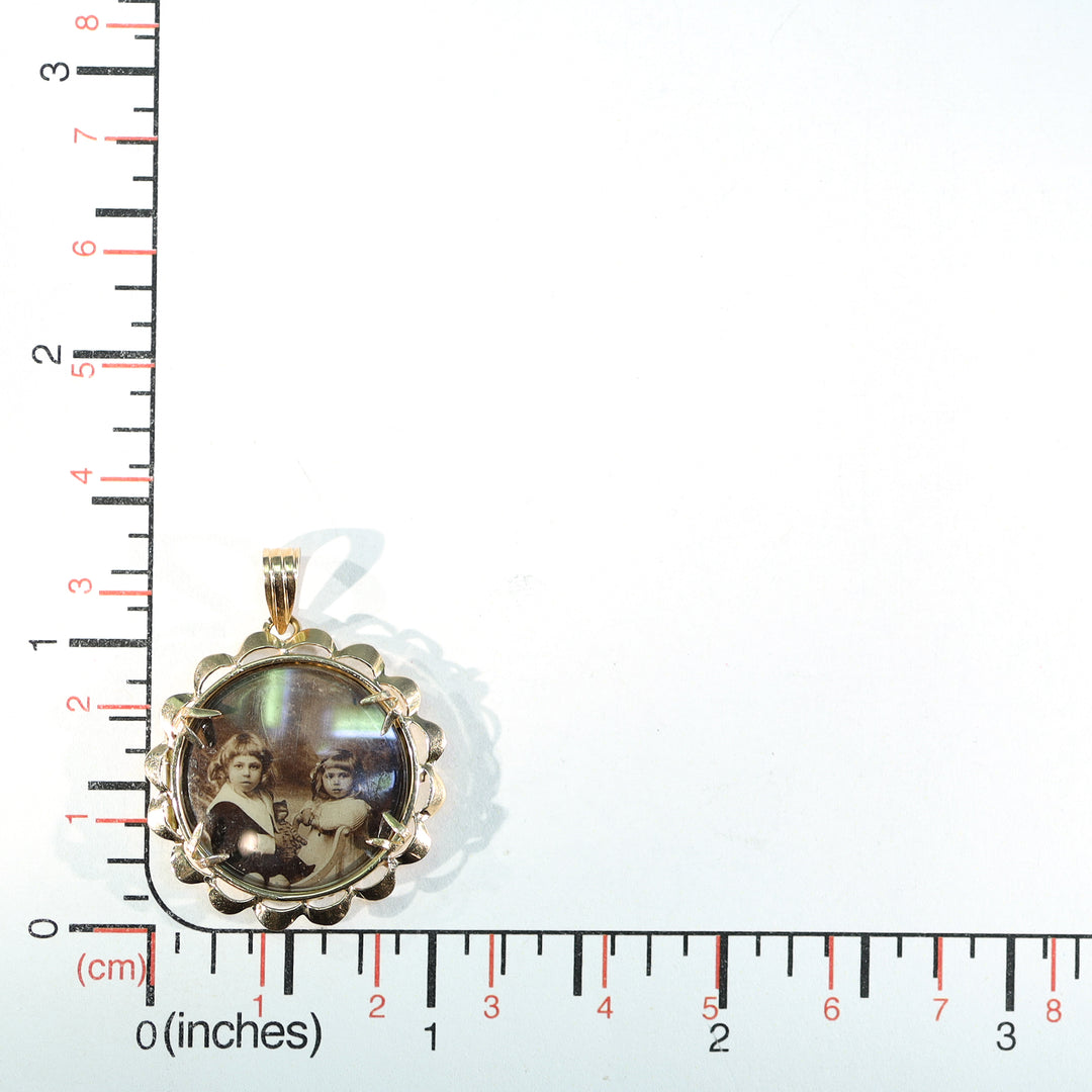 Antique 18k Round Frame Locket with Siblings Portrait