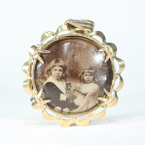 Antique 18k Round Frame Locket with Siblings Portrait