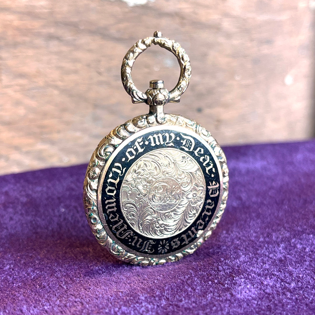 Georigan Memorial Black Enamel Locket 'In Memory of My Dear Parents'