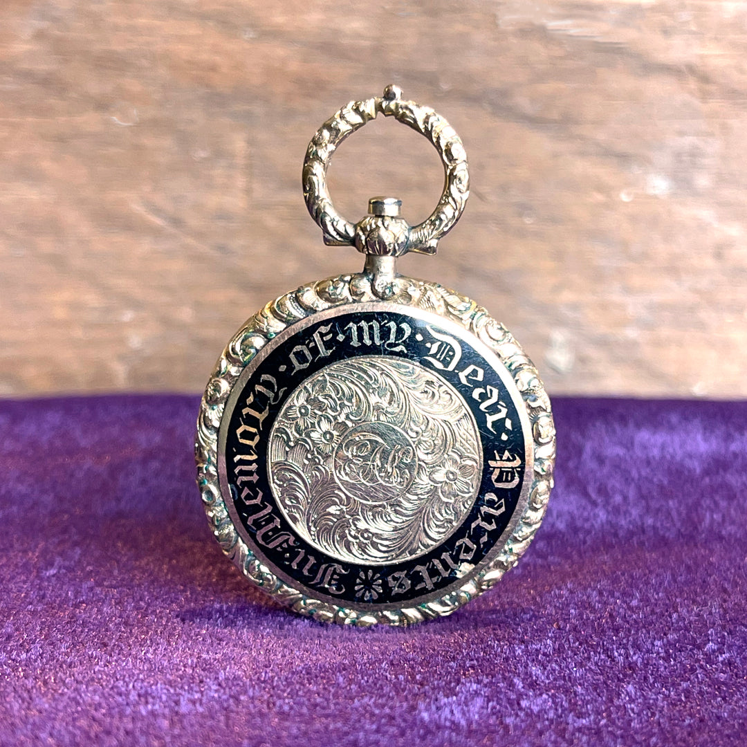 Georigan Memorial Black Enamel Locket 'In Memory of My Dear Parents'