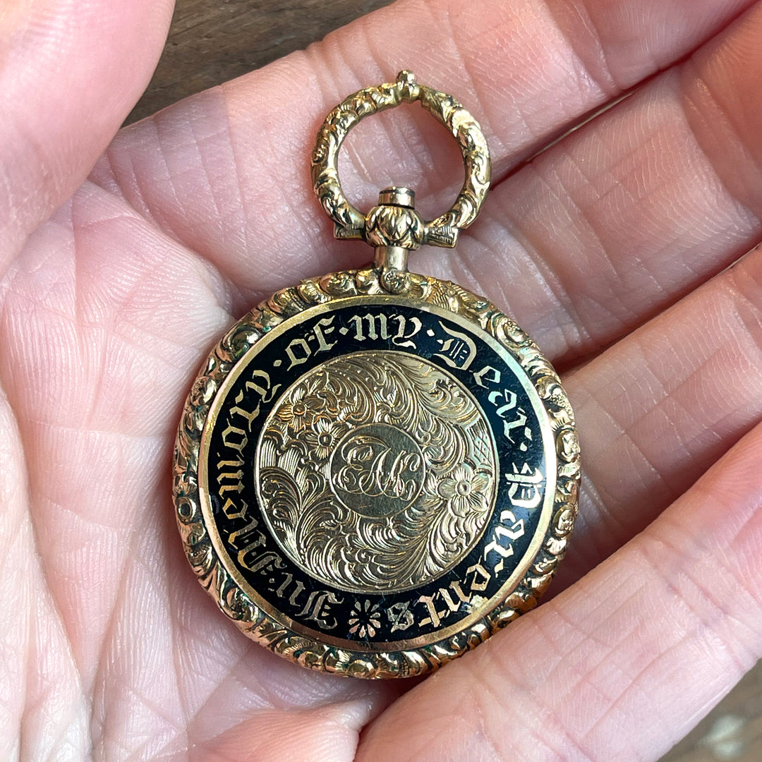 Georigan Memorial Black Enamel Locket 'In Memory of My Dear Parents'