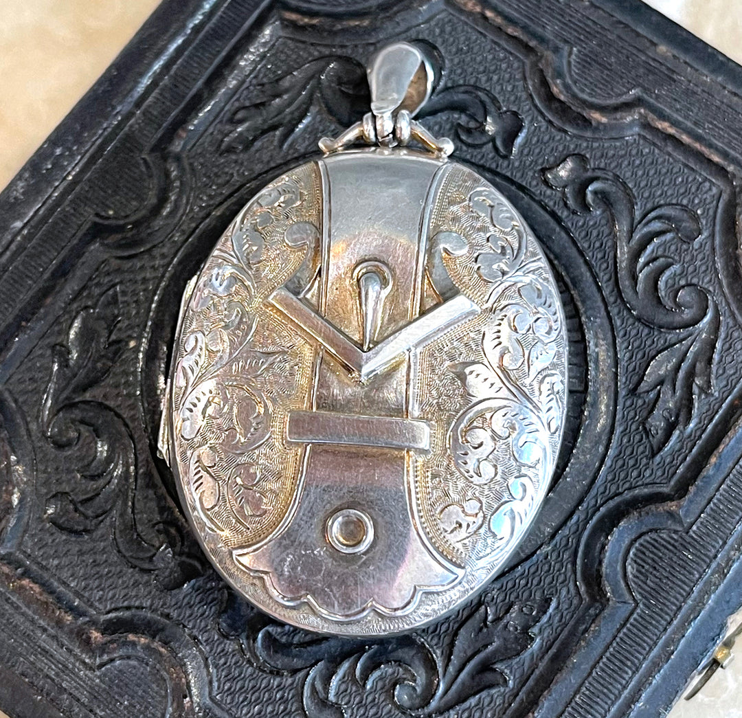 Silver Embossed Oval Buckle Locket Hallmarked 1883