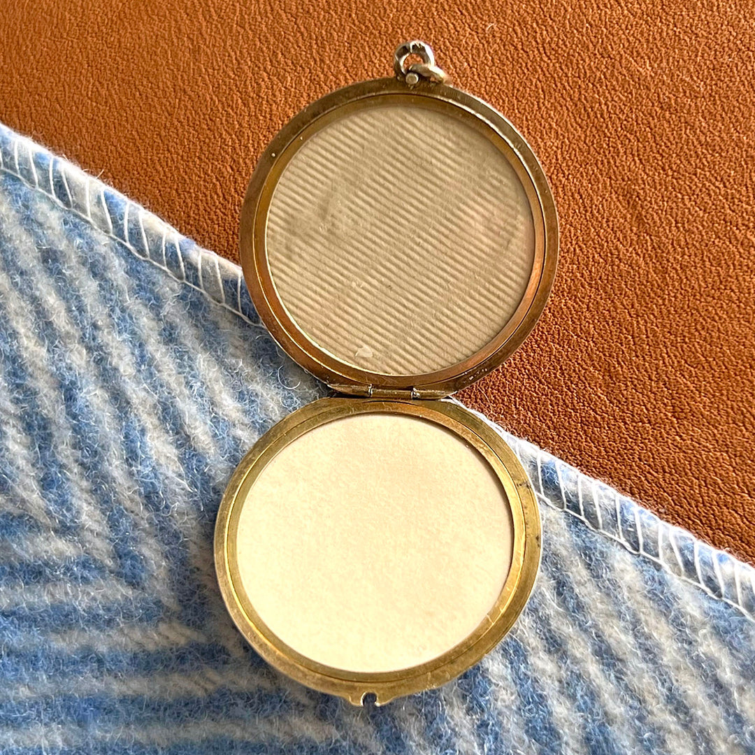 Antique Edwardian Silver Enamel Scenic Locket Guilloché Back, c. 1910