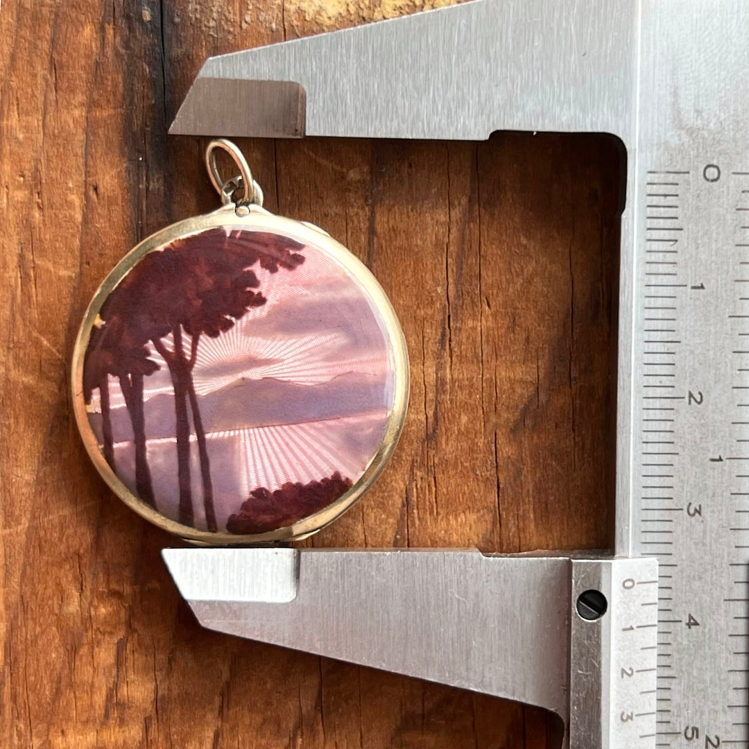 Antique Edwardian Silver Enamel Scenic Locket Guilloché Back, c. 1910