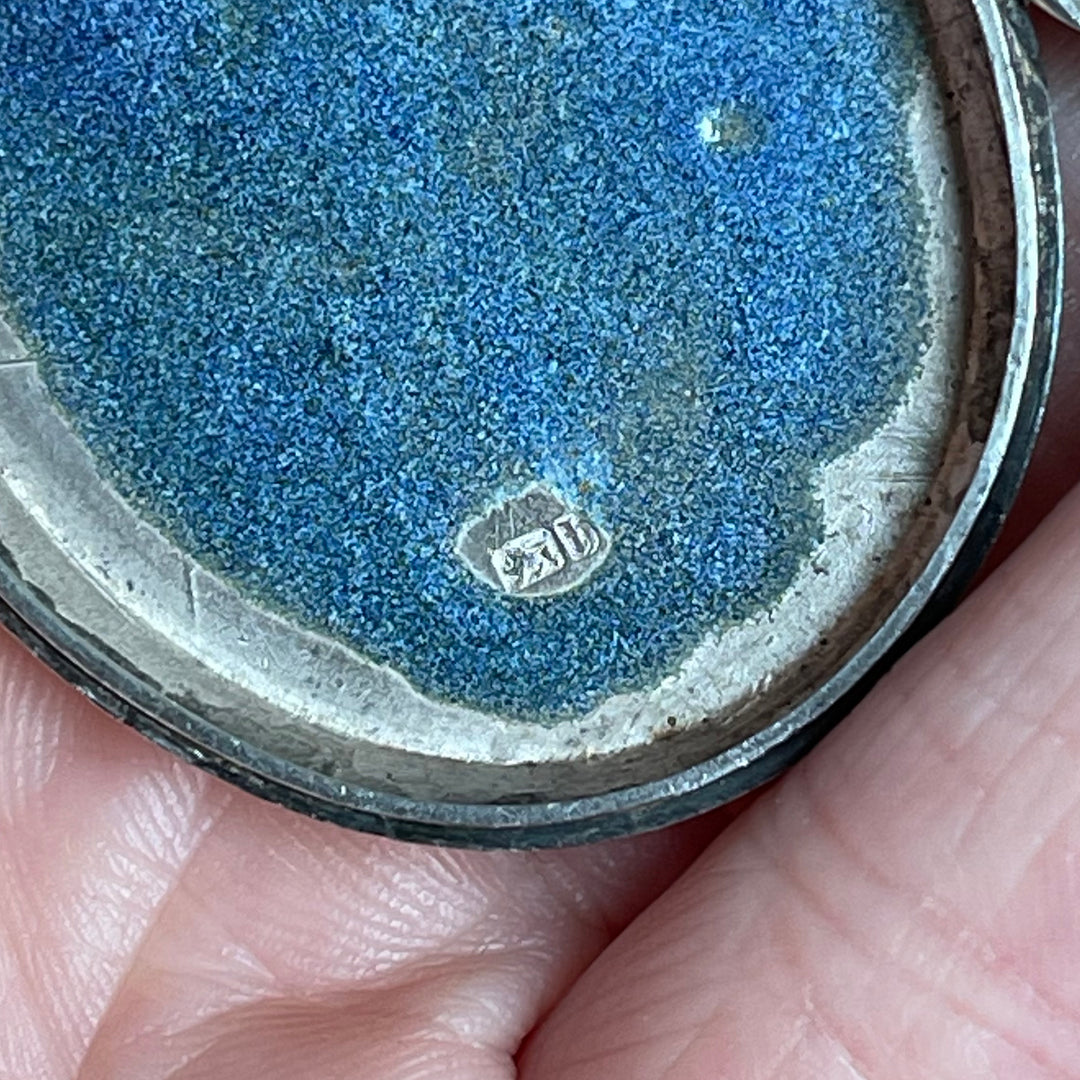 Victorian Silver Enamel Locket Person with Cherry Blossoms