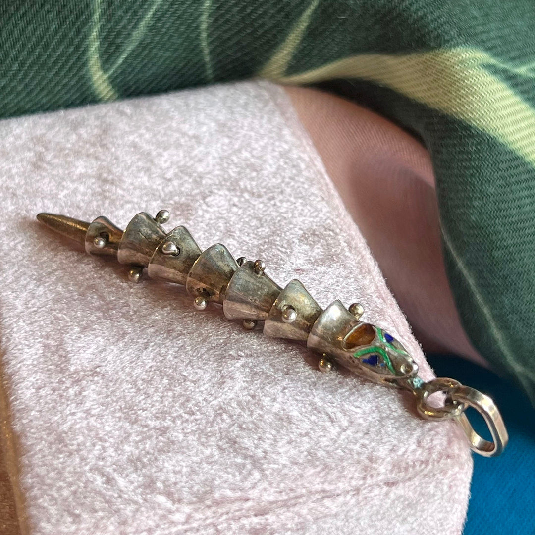 Mid-Century Silver Enamel Snake Drop Pendant c. 1960