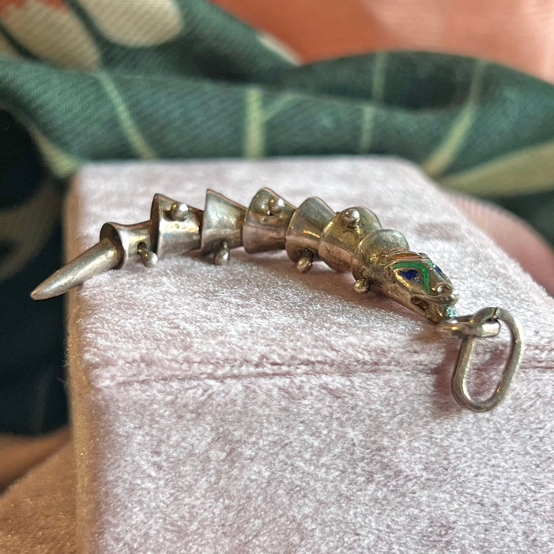 Mid-Century Silver Enamel Snake Drop Pendant c. 1960