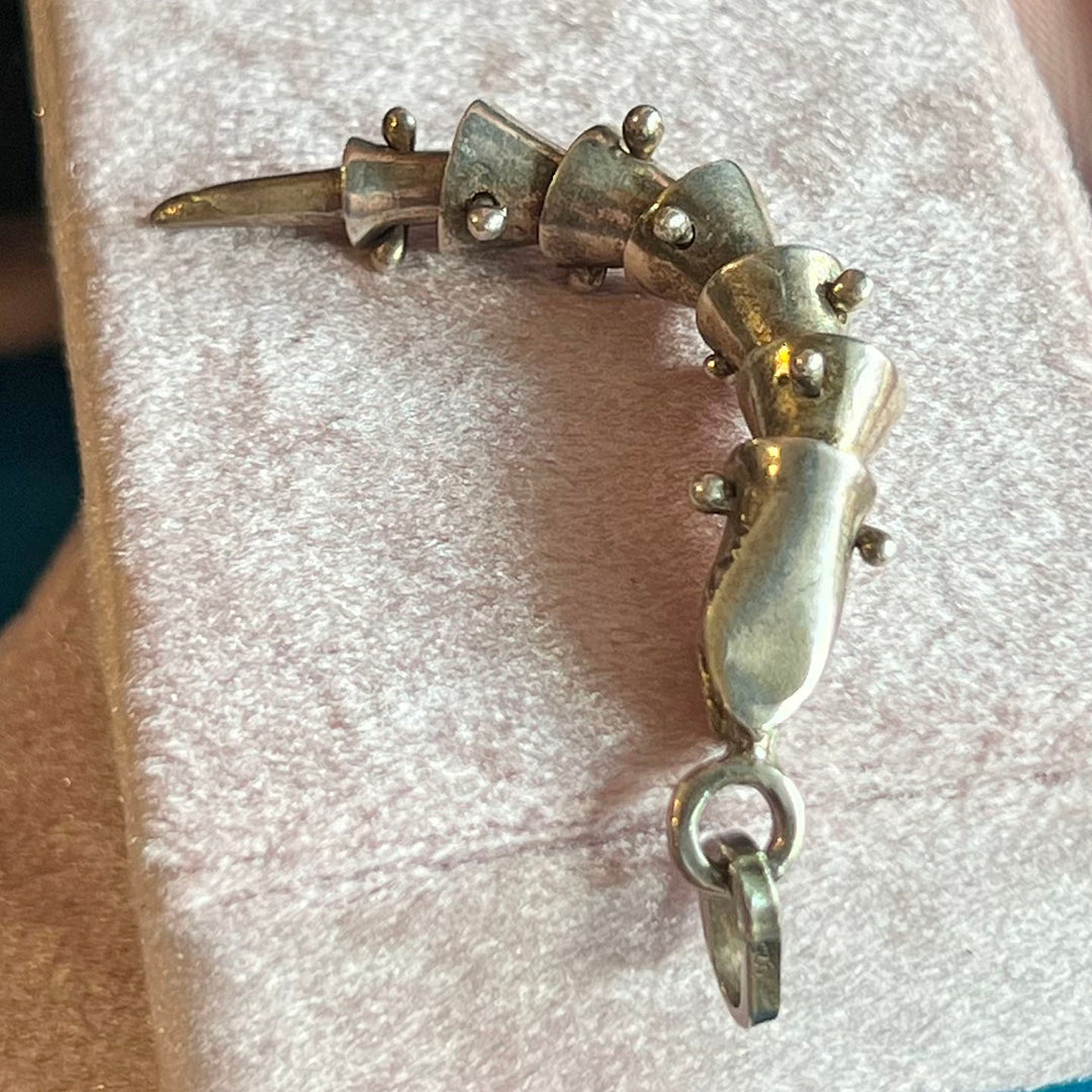 Mid-Century Silver Enamel Snake Drop Pendant c. 1960