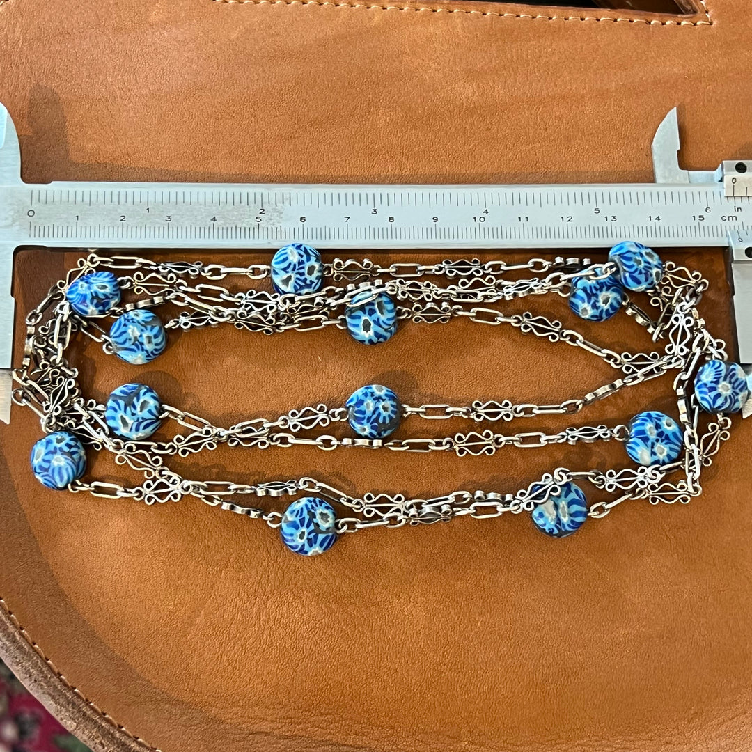 Metal Millefleur Venetian Glass Bead Chain Necklace