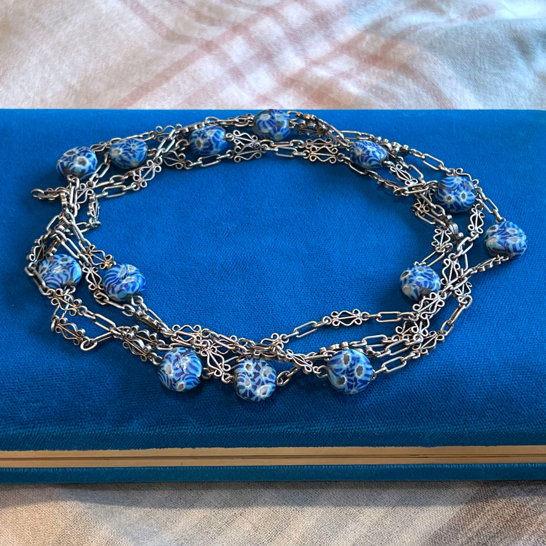 Metal Millefleur Venetian Glass Bead Chain Necklace