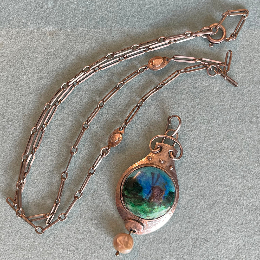 Antique Arts and Crafts Enamel Necklace Windmill by Murrle, Bennett and Co.