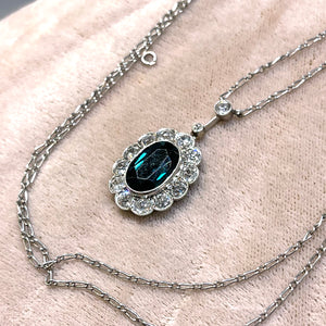 Antique Belle Epoch French Sapphire Platinum Necklace