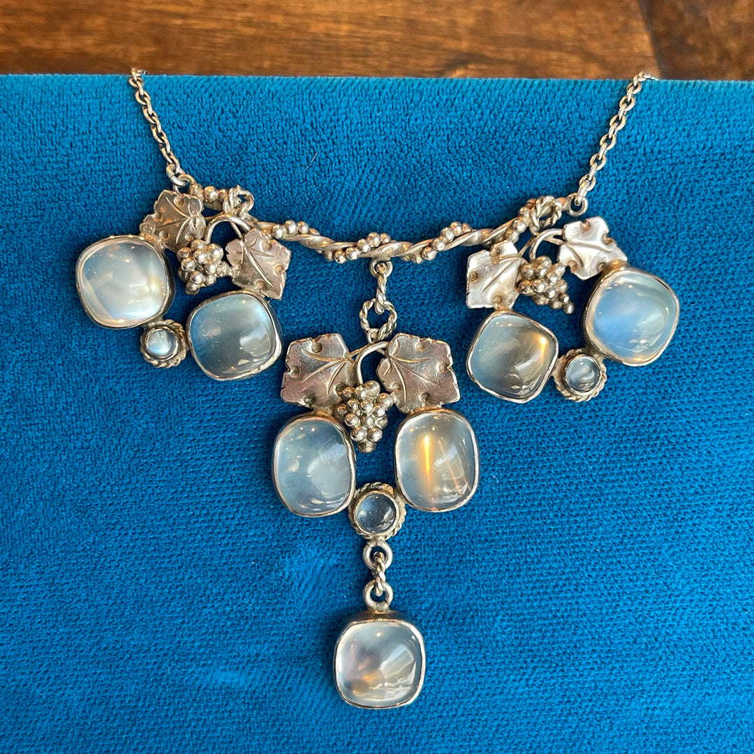 Antique Arts & Crafts Silver Moonstone Necklace