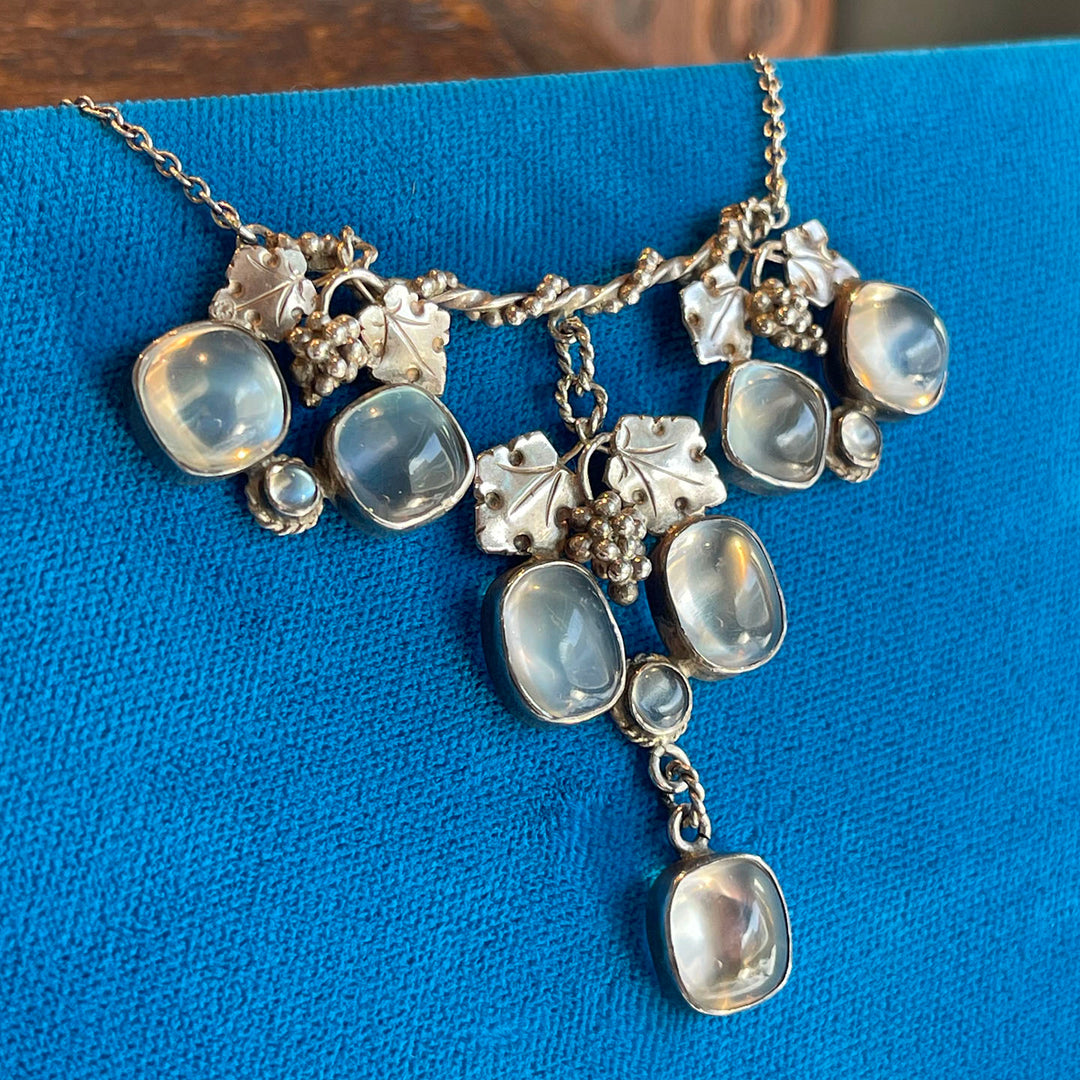Antique Arts & Crafts Silver Moonstone Necklace