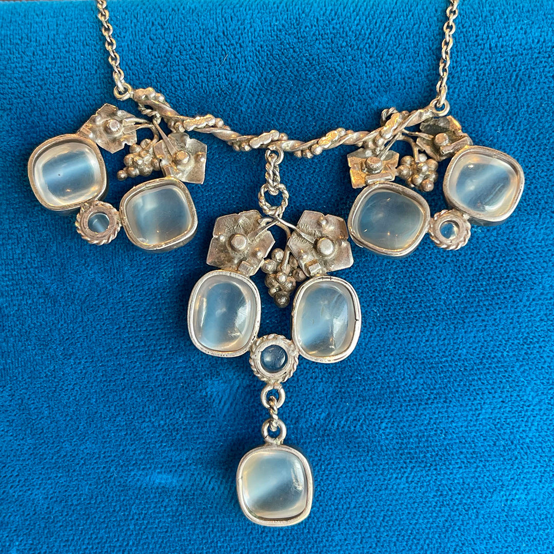 Antique Arts & Crafts Silver Moonstone Necklace