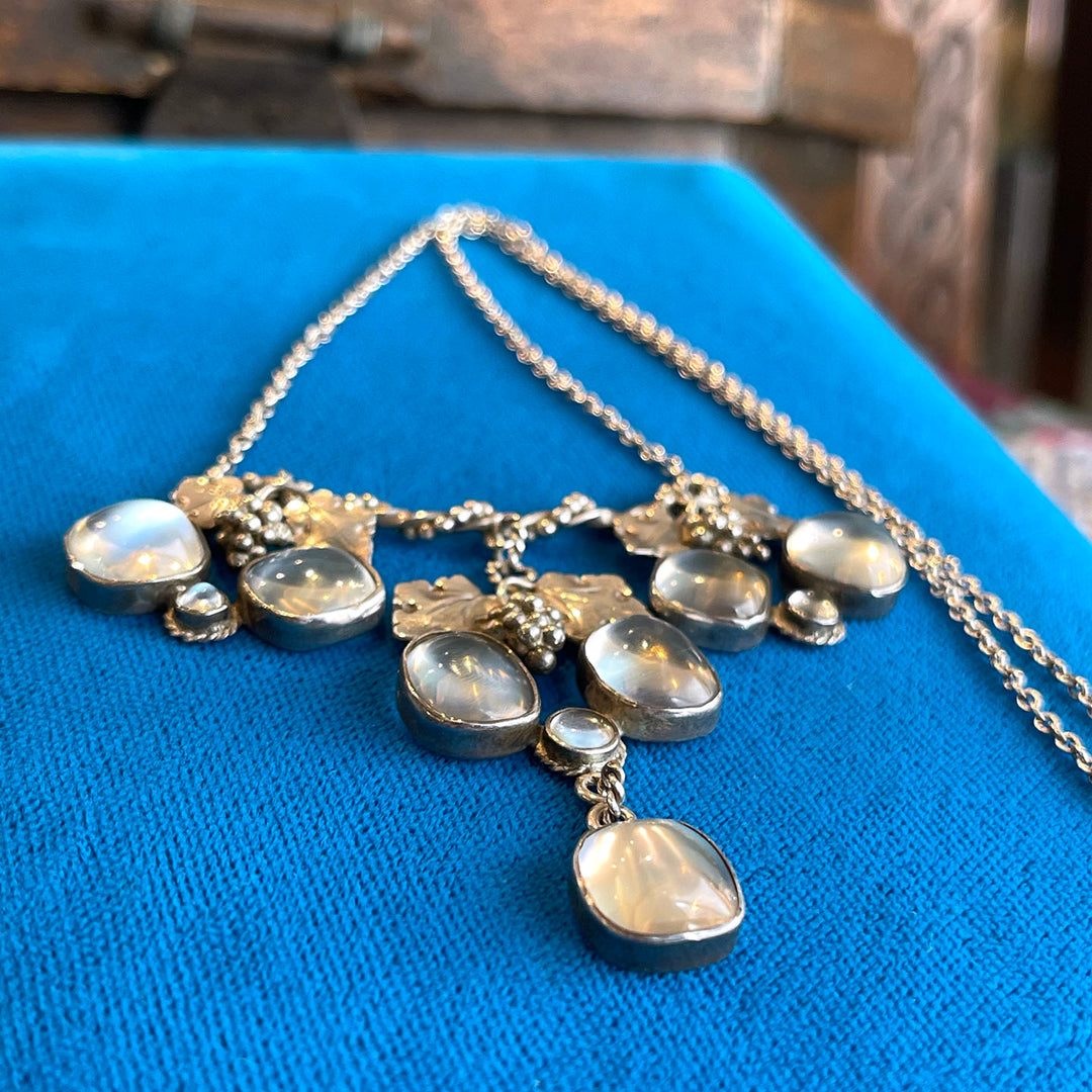 Antique Arts & Crafts Silver Moonstone Necklace