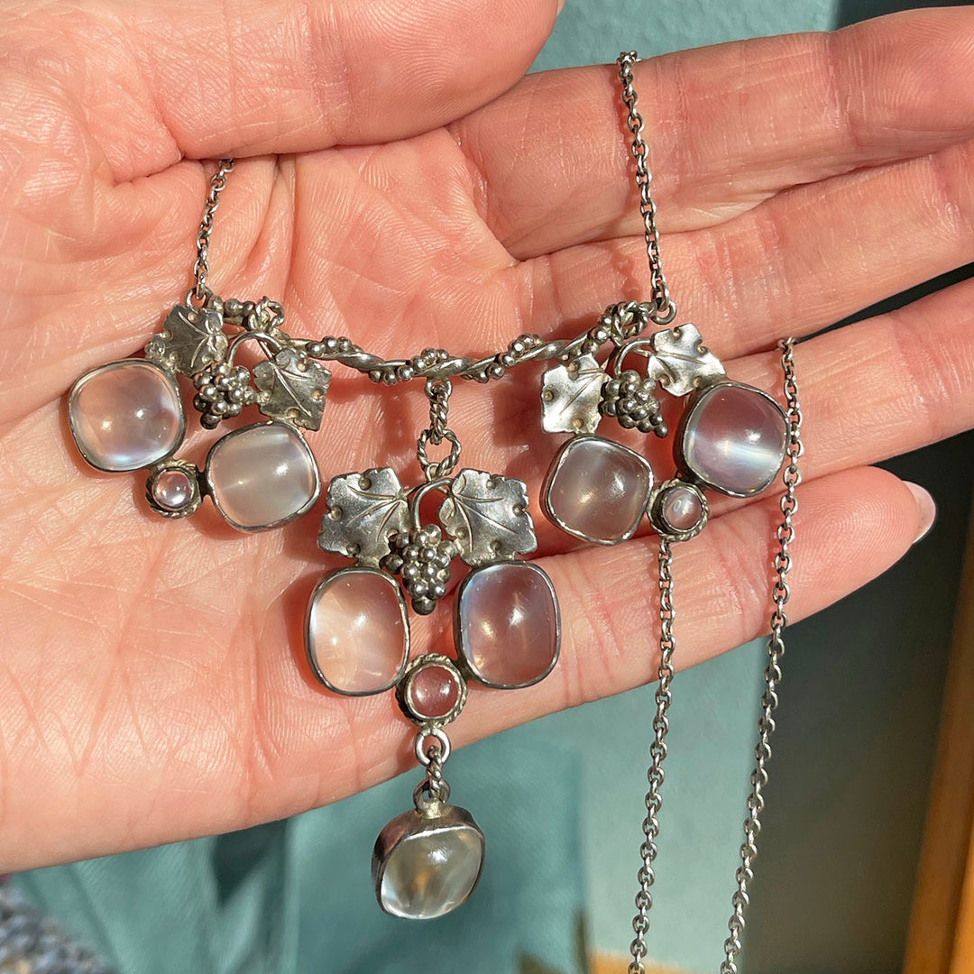 Antique Arts & Crafts Silver Moonstone Necklace