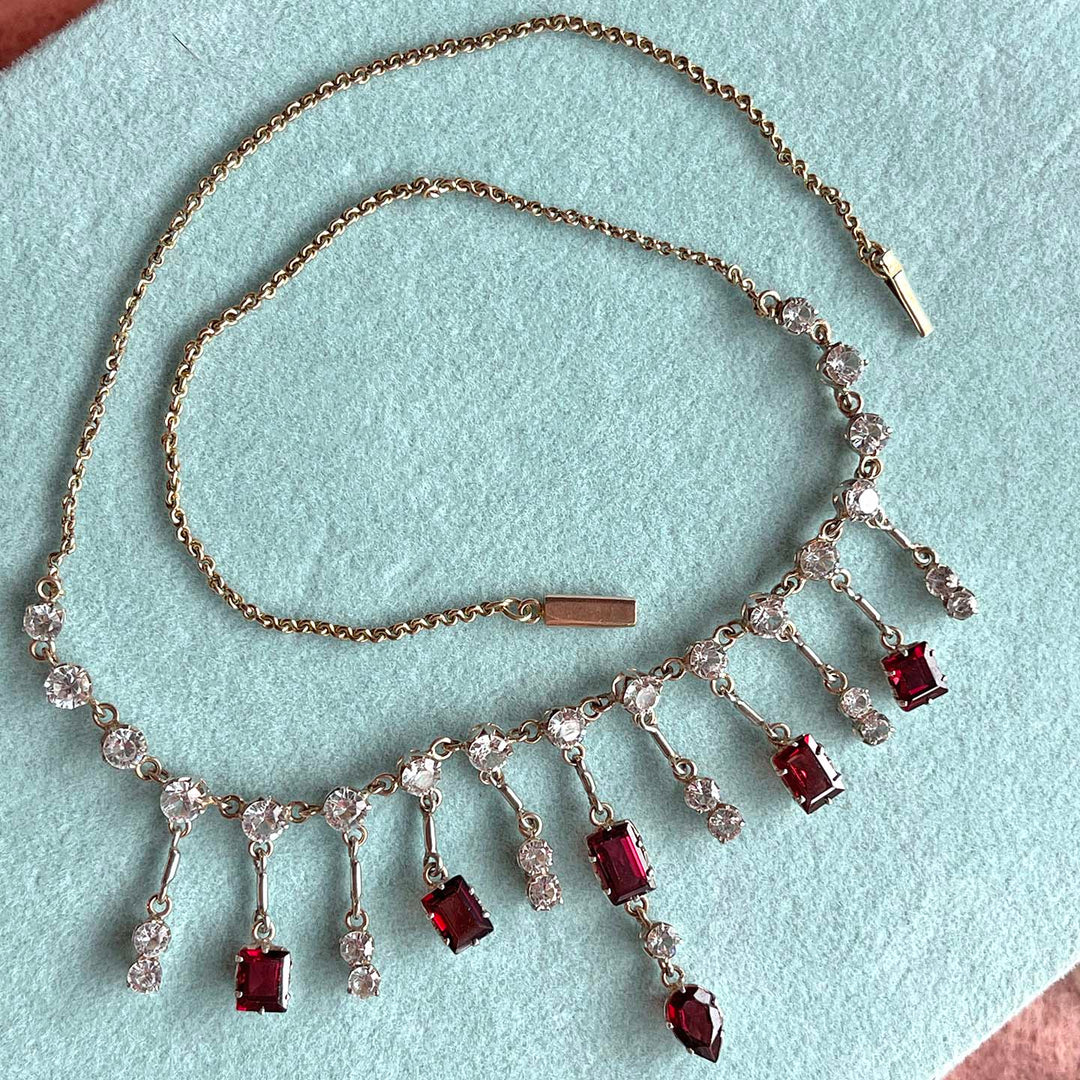 Antique Silver Gilt Zircon Garnet Necklace