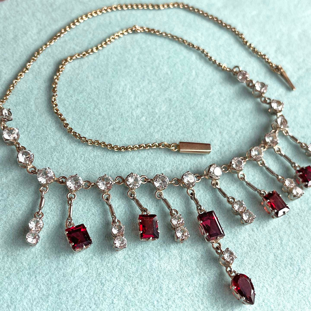 Antique Silver Gilt Zircon Garnet Necklace