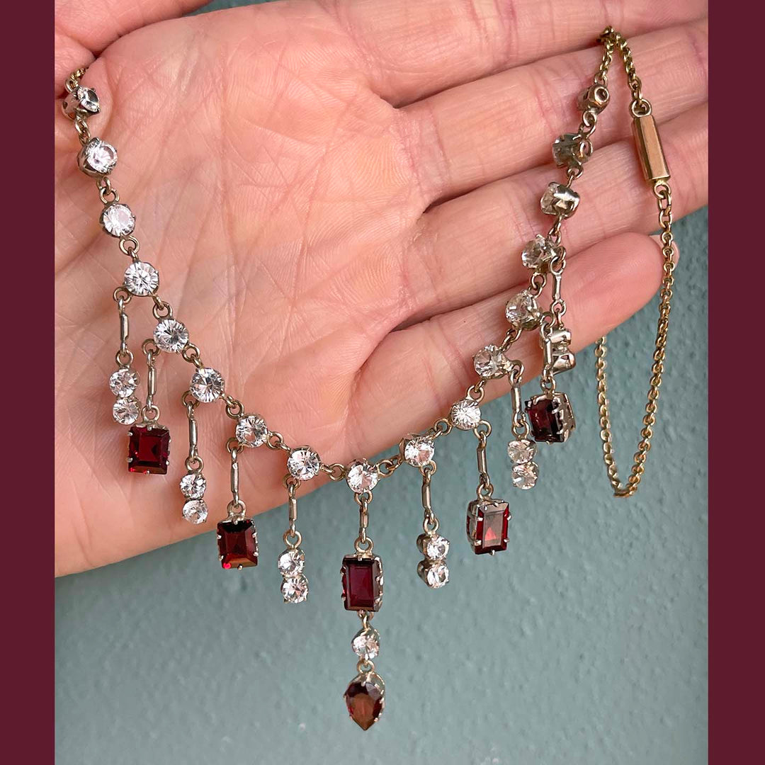 Antique Silver Gilt Zircon Garnet Necklace