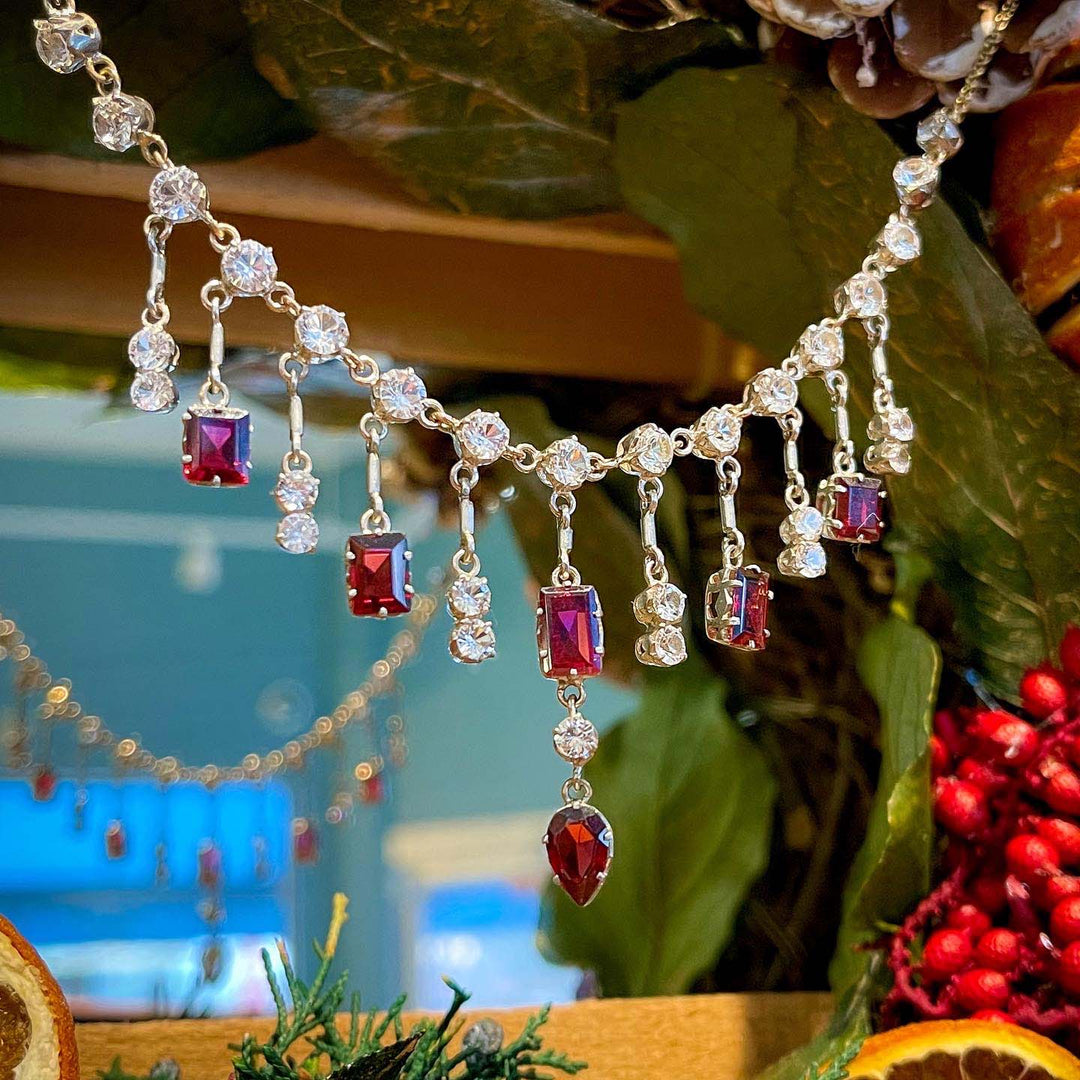 Antique Silver Gilt Zircon Garnet Necklace