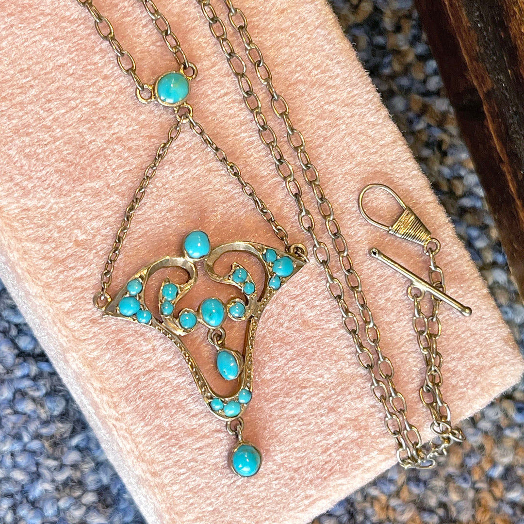 Antique Art Nouveau Silver Turquoise Necklace, c. 1900