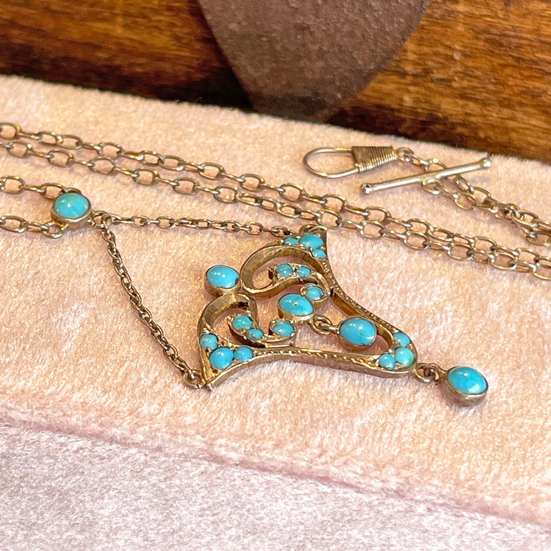 Antique Art Nouveau Silver Turquoise Necklace, c. 1900