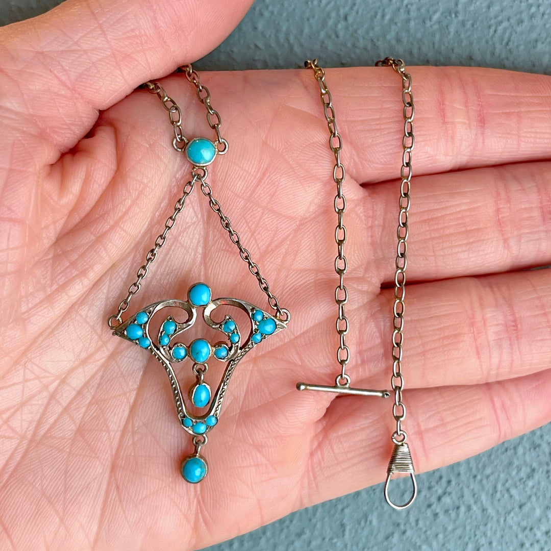 Antique Art Nouveau Silver Turquoise Necklace, c. 1900