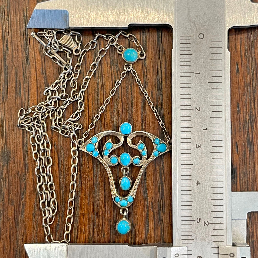 Antique Art Nouveau Silver Turquoise Necklace, c. 1900