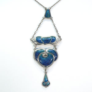 Antique Arts & Crafts Silver Blue Enamel Necklace c. 1910