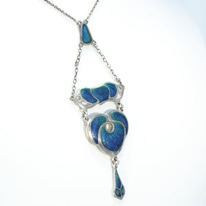 Antique Arts & Crafts Silver Blue Enamel Necklace c. 1910