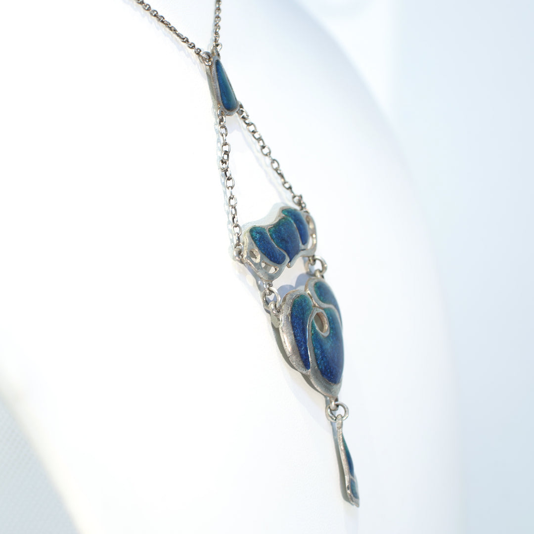 Antique Arts & Crafts Silver Blue Enamel Necklace c. 1910